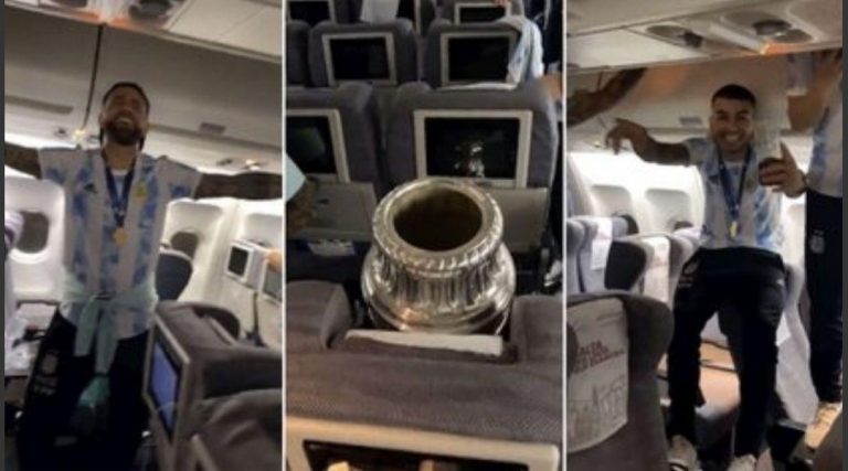 El festejo de Argentina en el avión con canción para Messi, Maradona y chicana a Brasil
